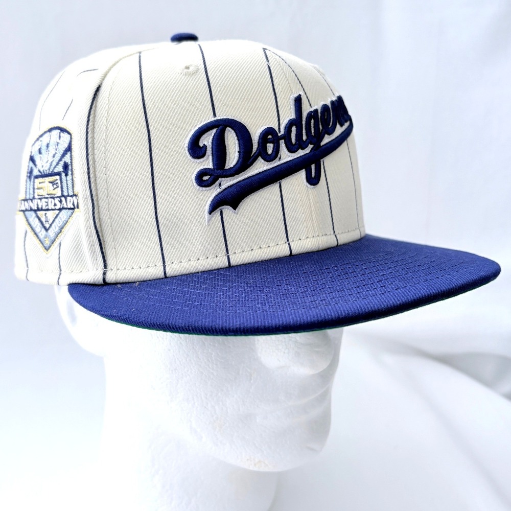 New Era Los Angeles Dodgers 59FIFTY Script Pinstripe Mens Fitted Hat 7 5/8